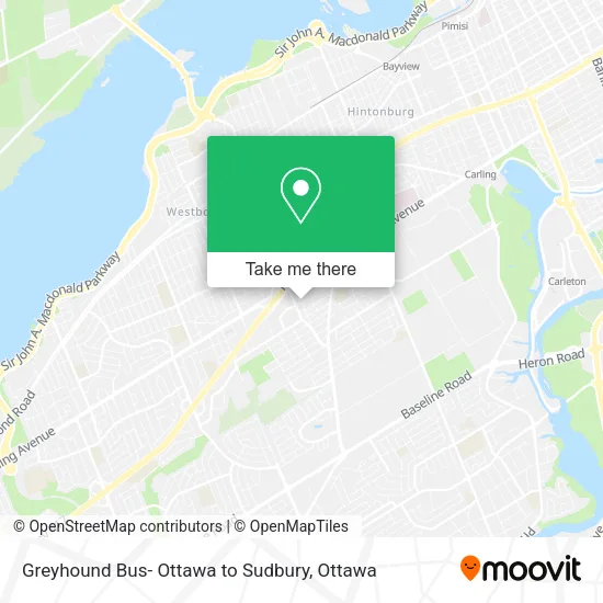Greyhound Bus- Ottawa to Sudbury map