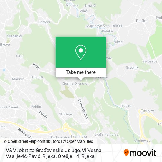 V&M, obrt za Građevinske Usluge, Vl.Vesna Vasiljević-Pavić, Rijeka, Orešje 14 map