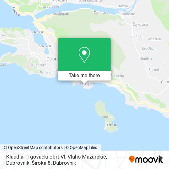 Klaudia, Trgovački obrt Vl. Vlaho Mazarekić, Dubrovnik, Široka 8 map
