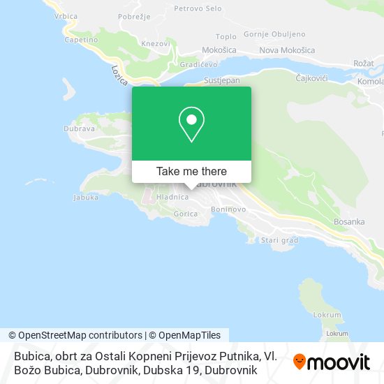 Bubica, obrt za Ostali Kopneni Prijevoz Putnika, Vl. Božo Bubica, Dubrovnik, Dubska 19 map