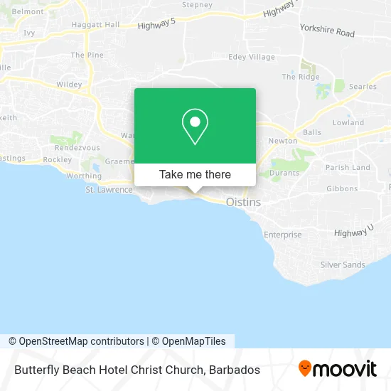 Butterfly Beach Hotel Christ Church map