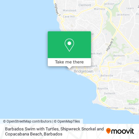 Barbados Swim with Turtles, Shipwreck Snorkel and Copacabana Beach map