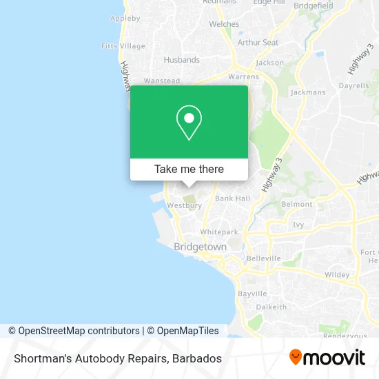 Shortman's Autobody Repairs map