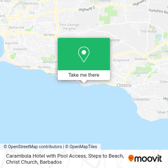 Carambola Hotel with Pool Access, Steps to Beach, Christ Church map