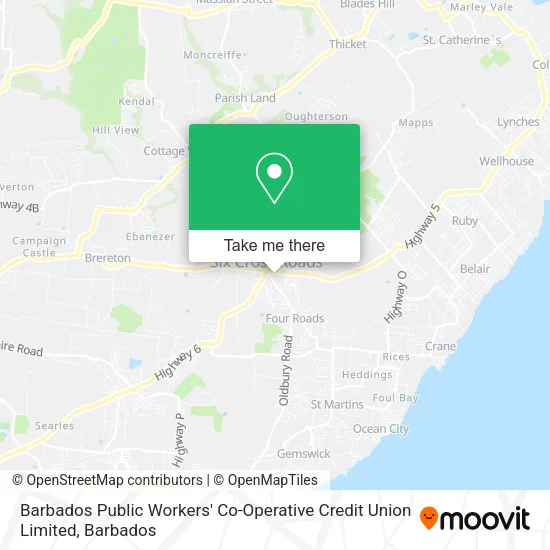 Barbados Public Workers' Co-Operative Credit Union Limited map