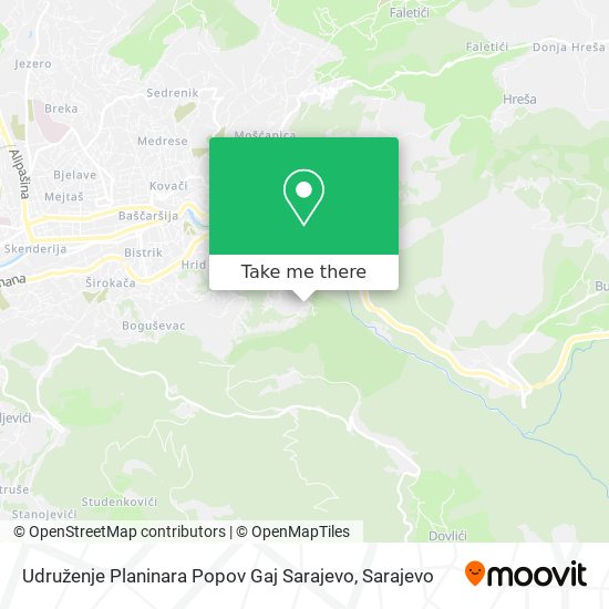 Udruženje Planinara Popov Gaj Sarajevo mapa