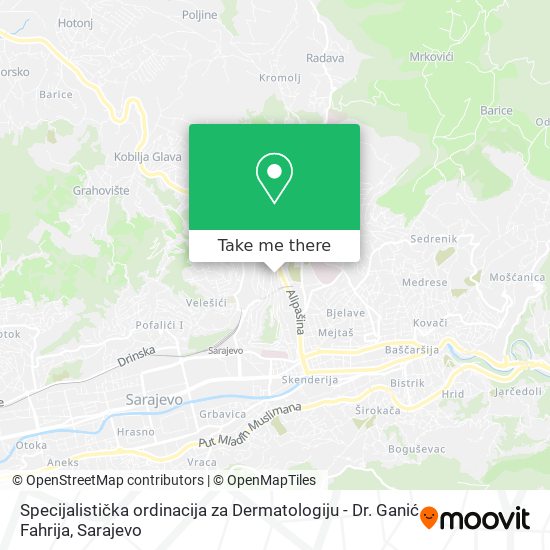 Specijalistička ordinacija za Dermatologiju - Dr. Ganić Fahrija mapa