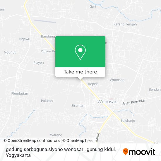 gedung serbaguna.siyono wonosari, gunung kidul map