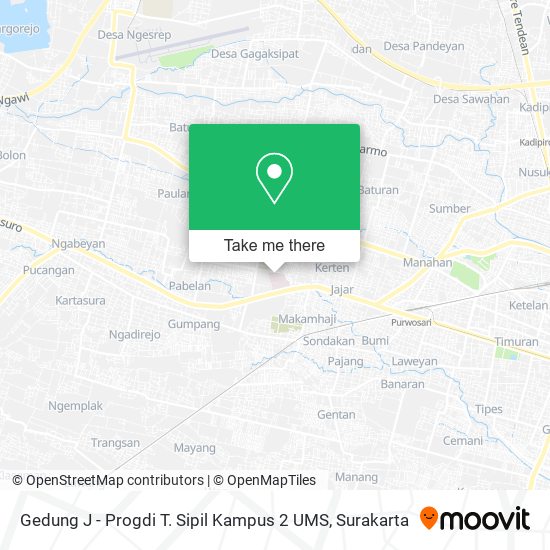 Gedung J - Progdi T. Sipil Kampus 2 UMS map