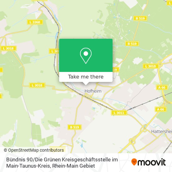 Карта Bündnis 90 / Die Grünen Kreisgeschäftsstelle im Main-Taunus-Kreis