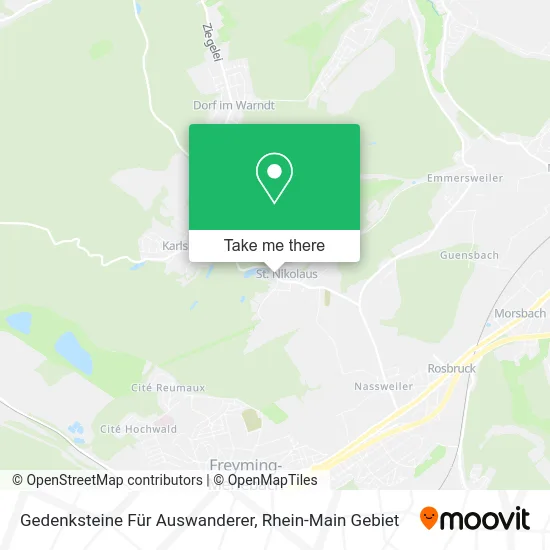 Карта Gedenksteine Für Auswanderer