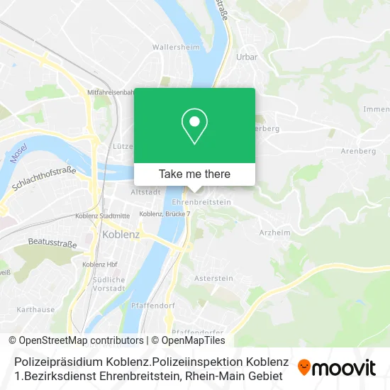 Карта Polizeipräsidium Koblenz.Polizeiinspektion Koblenz 1.Bezirksdienst Ehrenbreitstein