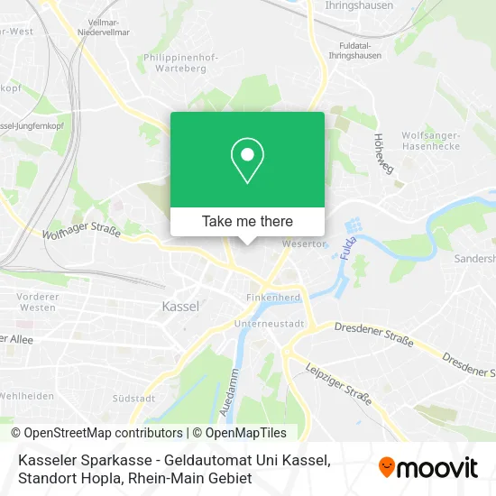 Карта Kasseler Sparkasse - Geldautomat Uni Kassel, Standort Hopla