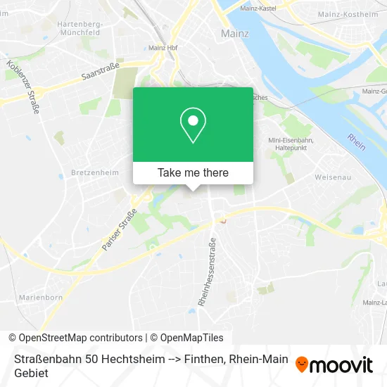 Карта Straßenbahn 50 Hechtsheim --> Finthen