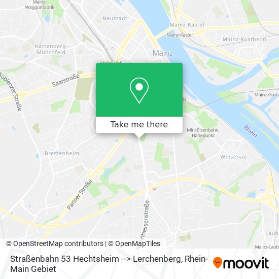 Straßenbahn 53 Hechtsheim --> Lerchenberg map