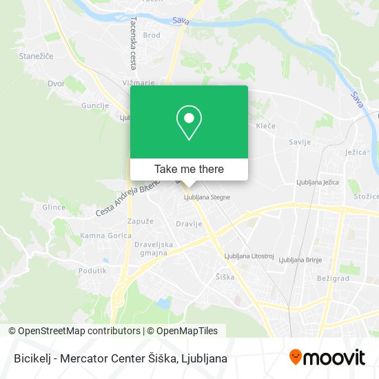 Bicikelj - Mercator Center Šiška map