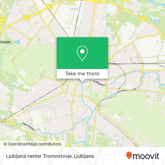 Ljubljana center Tromostovje map
