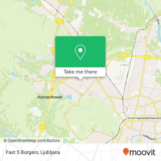 Fast 5 Burgers, Vodnikova cesta 187 1000 Ljubljana map
