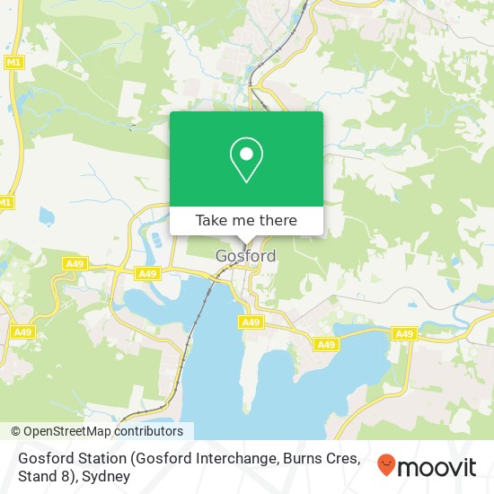 Mapa Gosford Station (Gosford Interchange, Burns Cres, Stand 8)