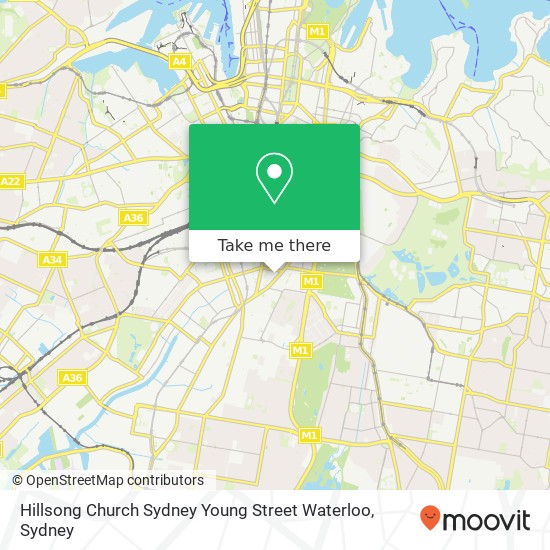 Hillsong Church Sydney Young Street Waterloo map