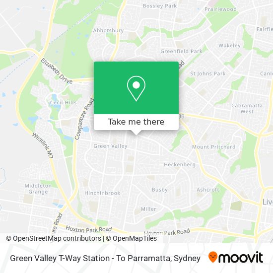 Mapa Green Valley T-Way Station - To Parramatta