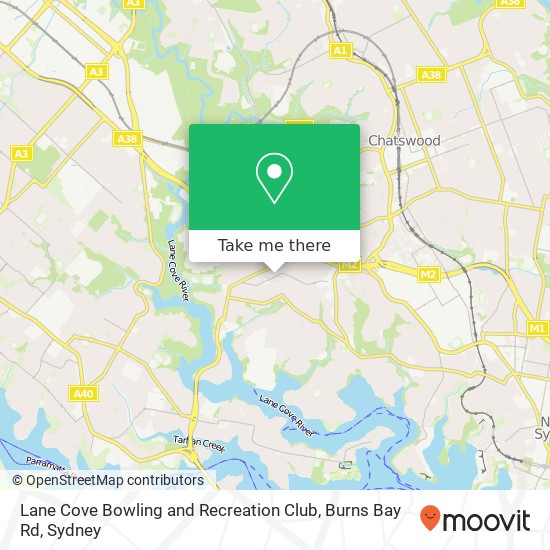 Mapa Lane Cove Bowling and Recreation Club, Burns Bay Rd