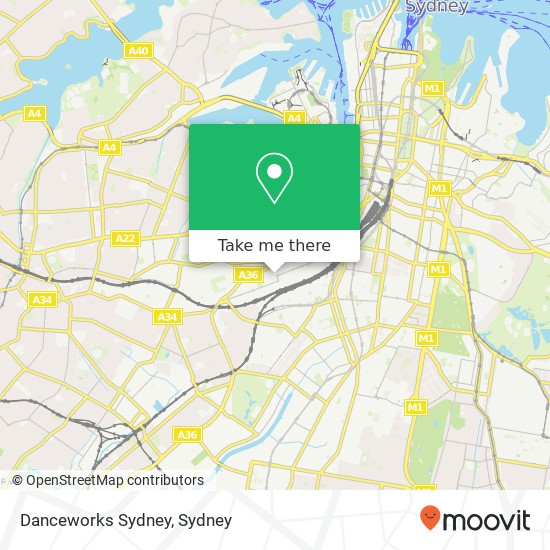 Mapa Danceworks Sydney