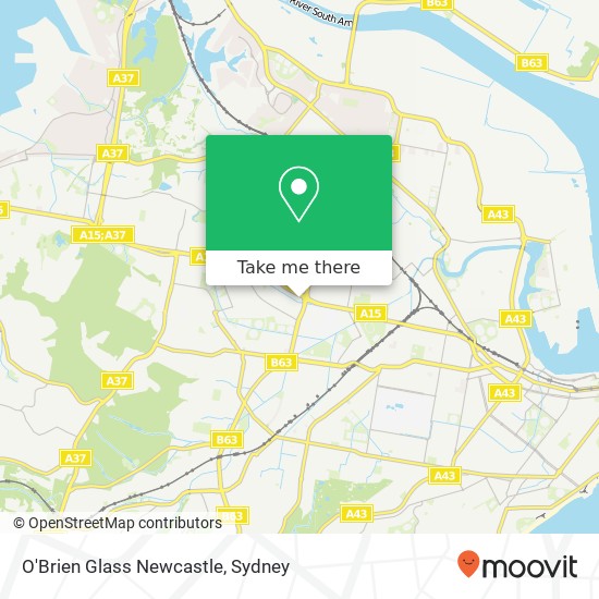 O'Brien Glass Newcastle map