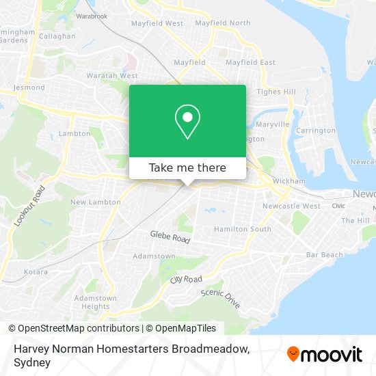 Mapa Harvey Norman Homestarters Broadmeadow