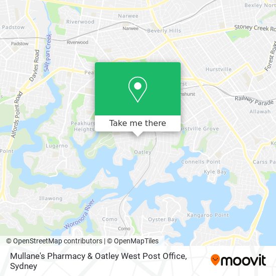 Mapa Mullane's Pharmacy & Oatley West Post Office