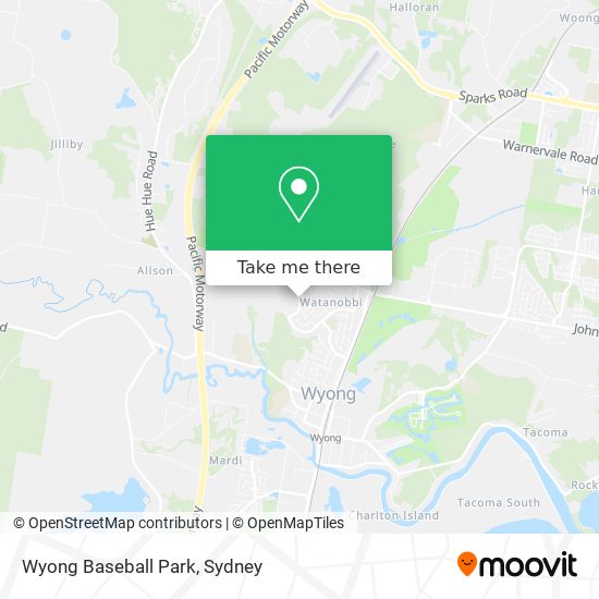 Mapa Wyong Baseball Park