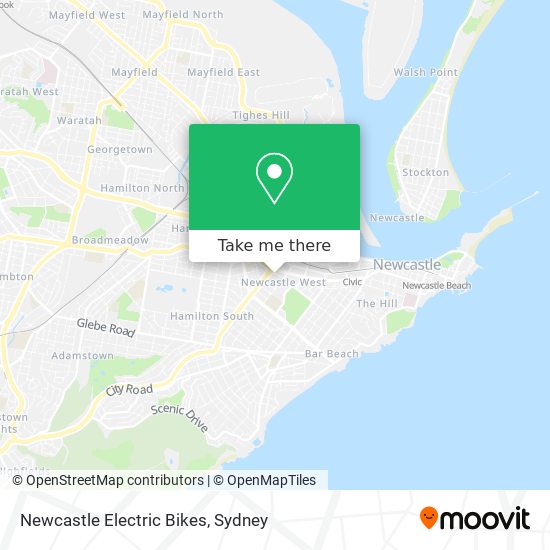 Mapa Newcastle Electric Bikes