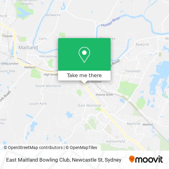 Mapa East Maitland Bowling Club, Newcastle St