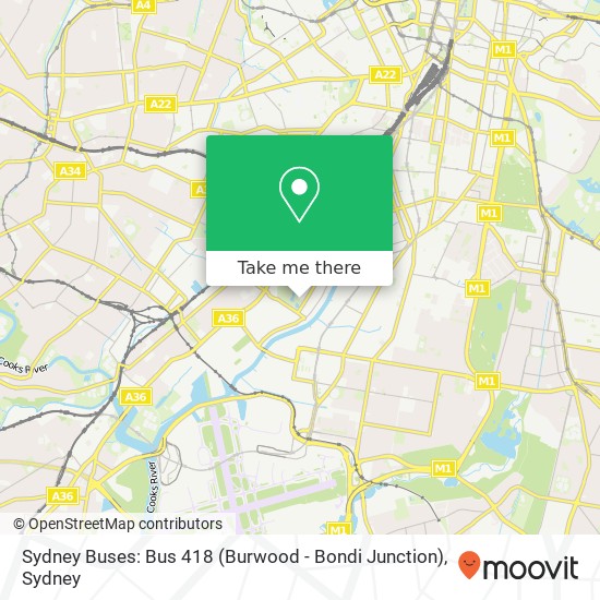 Mapa Sydney Buses: Bus 418 (Burwood - Bondi Junction)