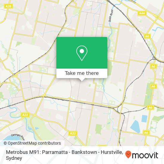 Metrobus M91: Parramatta - Bankstown - Hurstville map