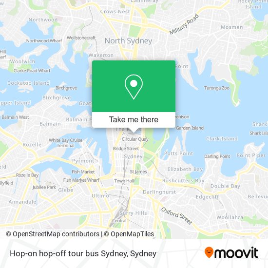 Mapa Hop-on hop-off tour bus Sydney
