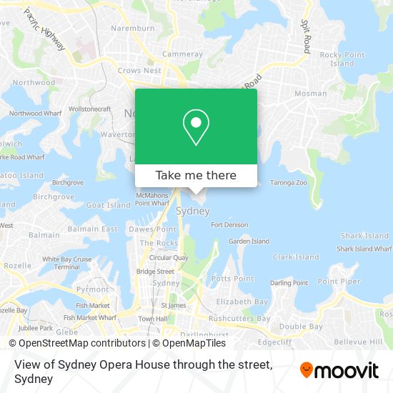 View of Sydney Opera House through the street map