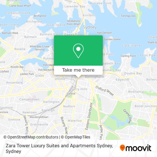 Mapa Zara Tower Luxury Suites and Apartments Sydney
