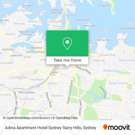 Mapa Adina Apartment Hotel Sydney Surry Hills