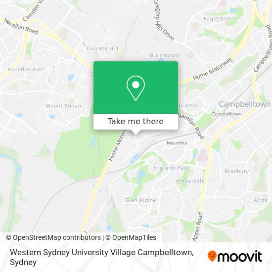 Mapa Western Sydney University Village Campbelltown