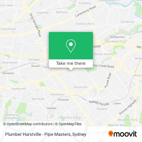 Mapa Plumber Hurstville - Pipe Masters