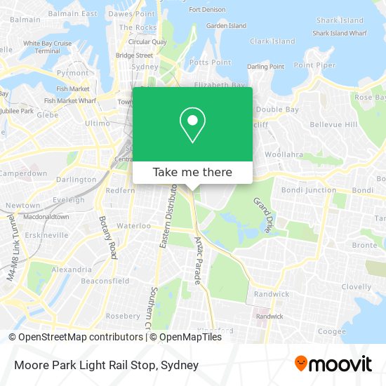 Moore Park Light Rail Stop map