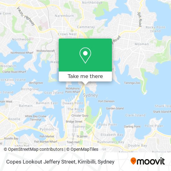 Mapa Copes Lookout Jeffery Street, Kirribilli