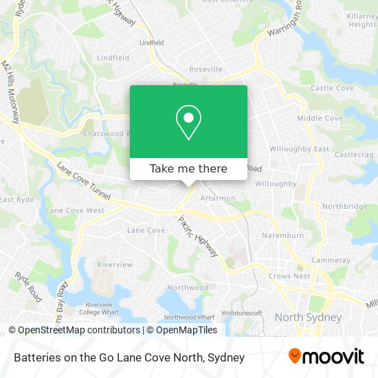 Mapa Batteries on the Go Lane Cove North