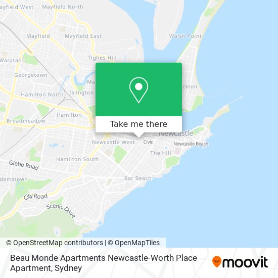 Mapa Beau Monde Apartments Newcastle-Worth Place Apartment