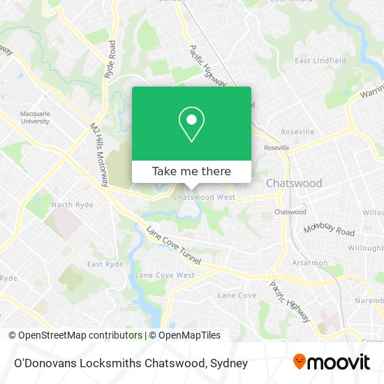 Mapa O'Donovans Locksmiths Chatswood