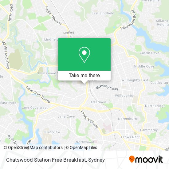 Chatswood Station Free Breakfast map