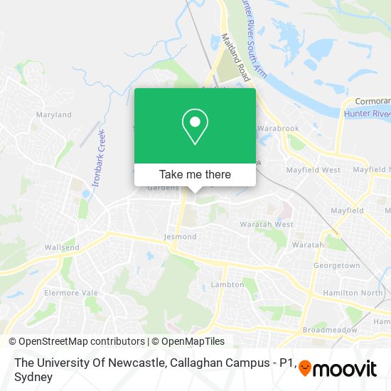 The University Of Newcastle, Callaghan Campus - P1 map