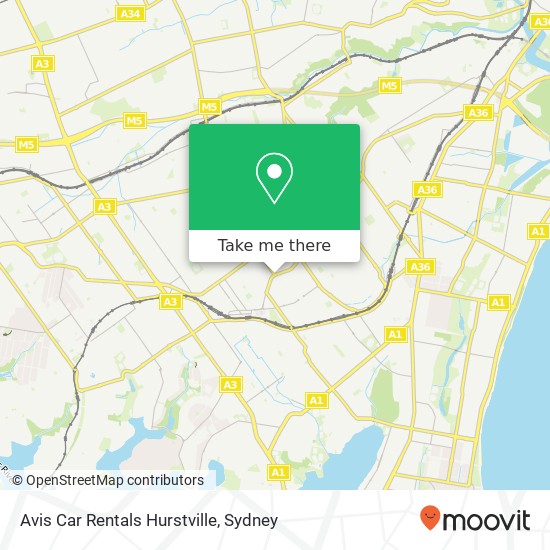 Mapa Avis Car Rentals Hurstville