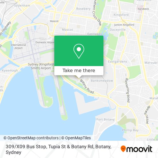 309 / X09 Bus Stop, Tupia St & Botany Rd, Botany map